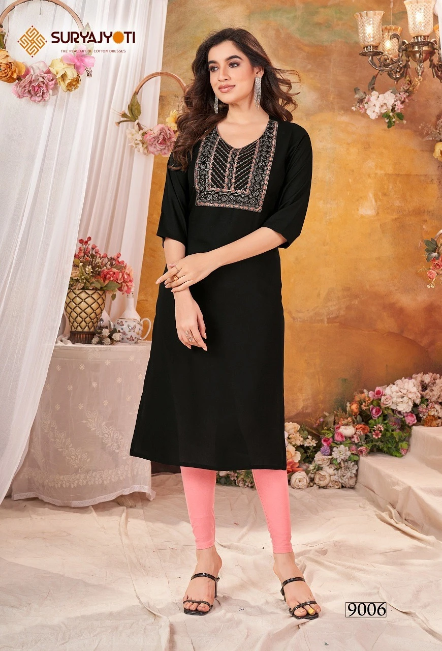 Suryajyoti Nirja Advance Vol 9 Heavy Rayon Wholesale Kurtis Catalog — Wholesale Kurtis, MPA wholesale from Surat - Gallery Image 5